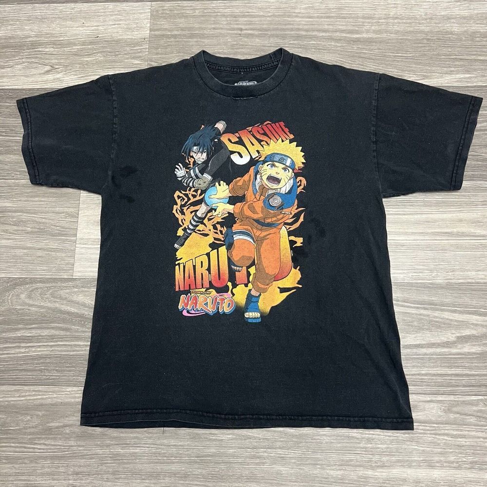 Naruto Shippuden Sasuke Shirt Men‎ L Fit M Black Anime Comic Manga TV Show Promo